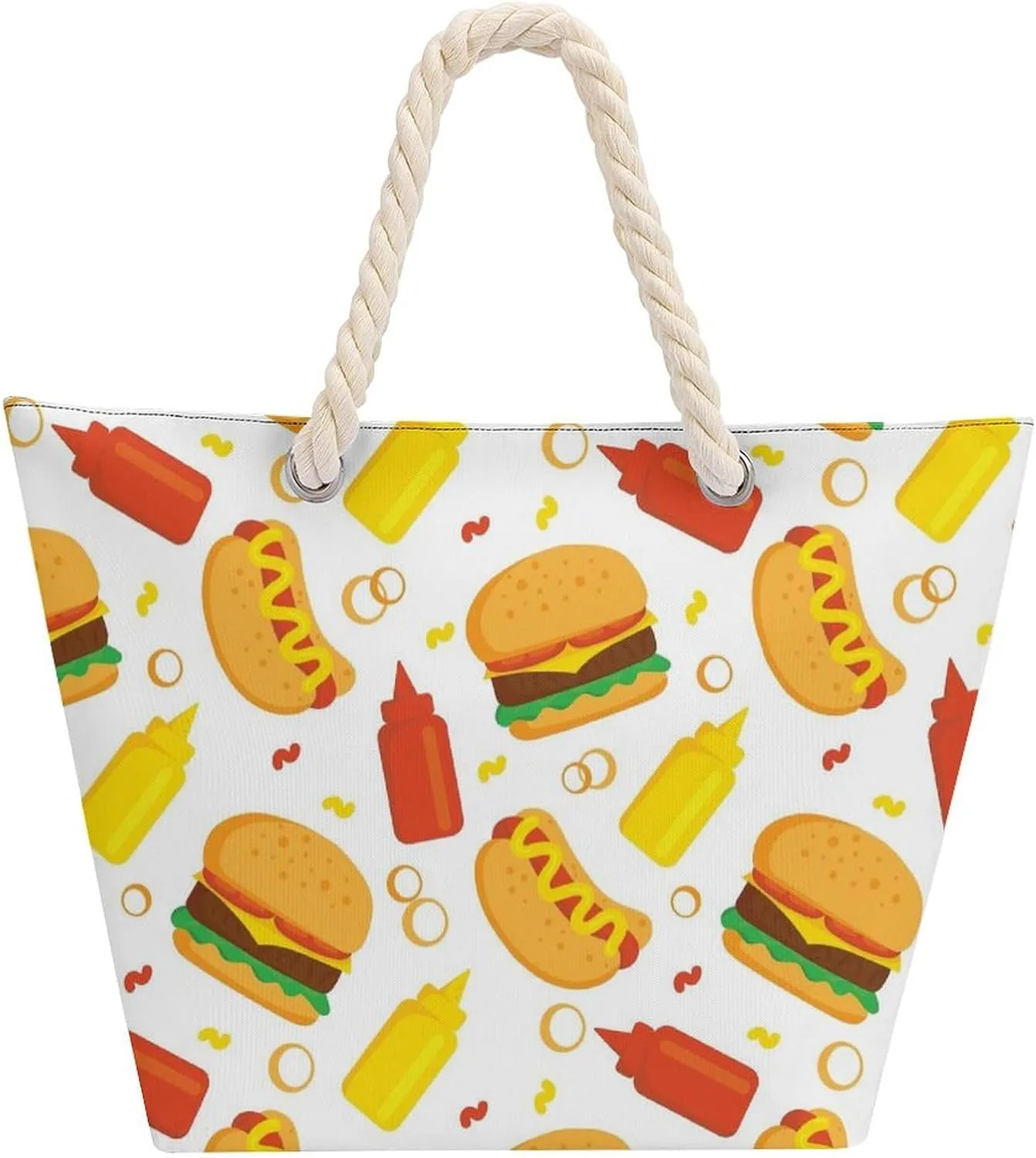 Large Tote Bag Women Hotdog And Burger Hobo Bag Travel Purse Oversize Shoulder Handbag for Work Beach