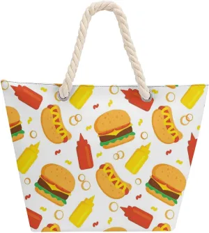 Large Tote Bag Women Hotdog And Burger Hobo Bag Travel Purse Oversize Shoulder Handbag for Work Beach