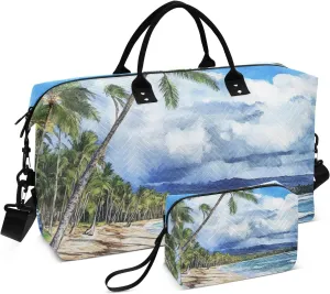Large Travel Duffel Luggage Overnight Weekender Bags Gym Sports Duffel Bags with Toiletry Bag for Trekking Waterproof Coconut Beach Hawaii