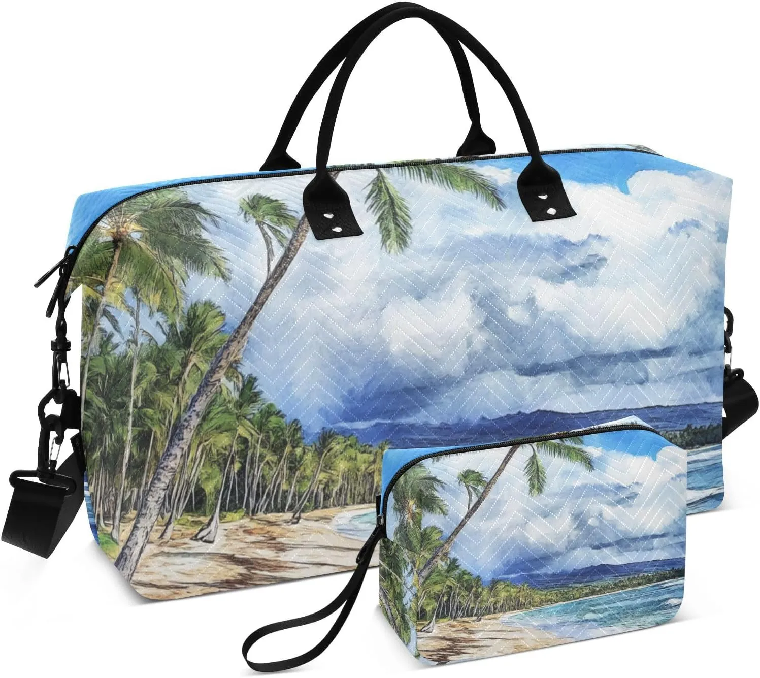 Large Travel Duffel Luggage Overnight Weekender Bags Gym Sports Duffel Bags with Toiletry Bag for Trekking Waterproof Coconut Beach Hawaii
