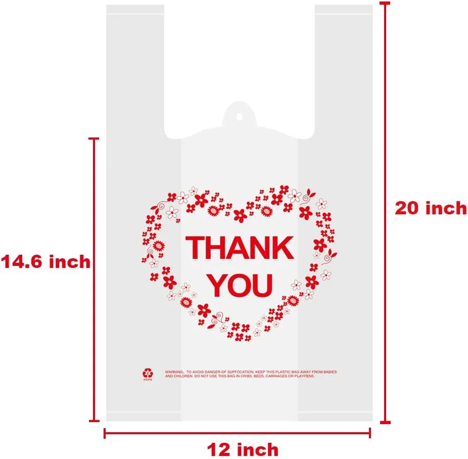 LazyMe Thank You T Shirt Bags Plastic Grocery Bags with Handles for Merchandise and Supernarket, Bolsas De Plastico Para Negocio, 12 x 20 Inch (200 pcs)