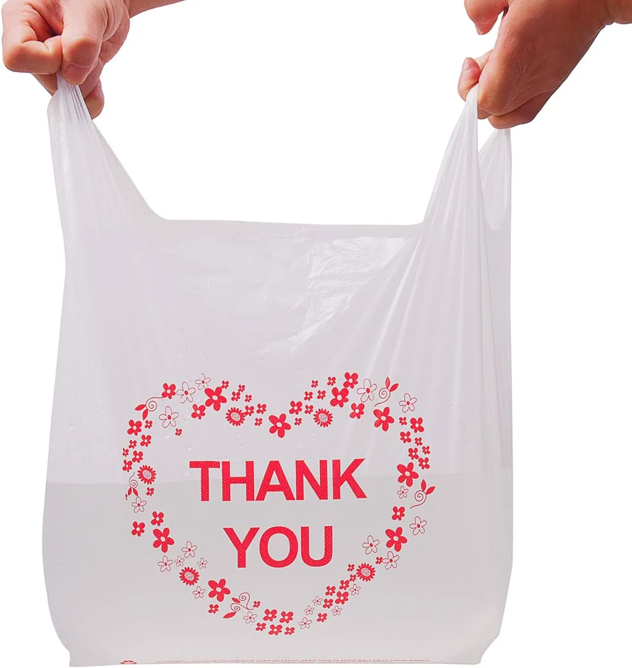 LazyMe Thank You T Shirt Bags Plastic Grocery Bags with Handles for Merchandise and Supernarket, Bolsas De Plastico Para Negocio, 12 x 20 Inch (200 pcs)