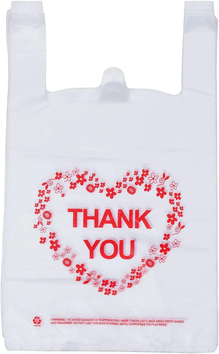 LazyMe Thank You T Shirt Bags Plastic Grocery Bags with Handles for Merchandise and Supernarket, Bolsas De Plastico Para Negocio, 12 x 20 Inch (200 pcs)