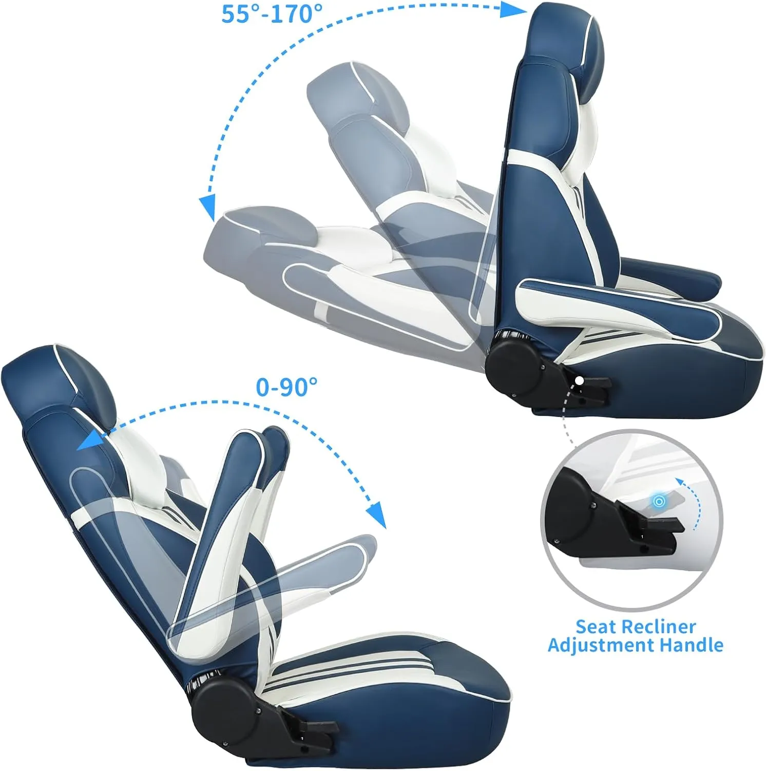 Leader Accessories High Back Luxury Reclining Pontoon Captains Chair Bucket Boat Seat Yacht Seat with Armrests
