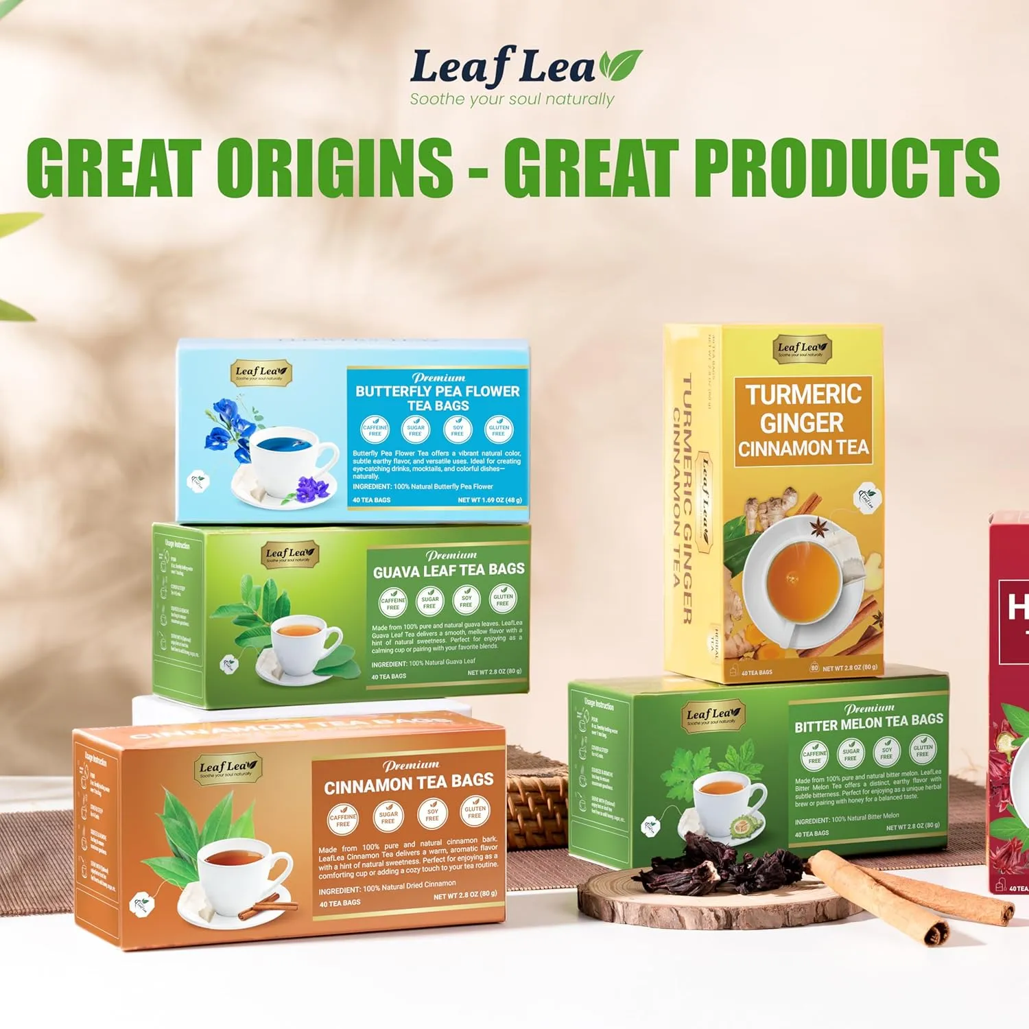 LeafLea 120 Guava Leaf Tea Bags, Premium Natural Herbal Tea, 100% Hojas De Guayaba, Caffeine-Free, Non-GMO, Supports Digestion & Immune Health, Packed with Natural Goodness