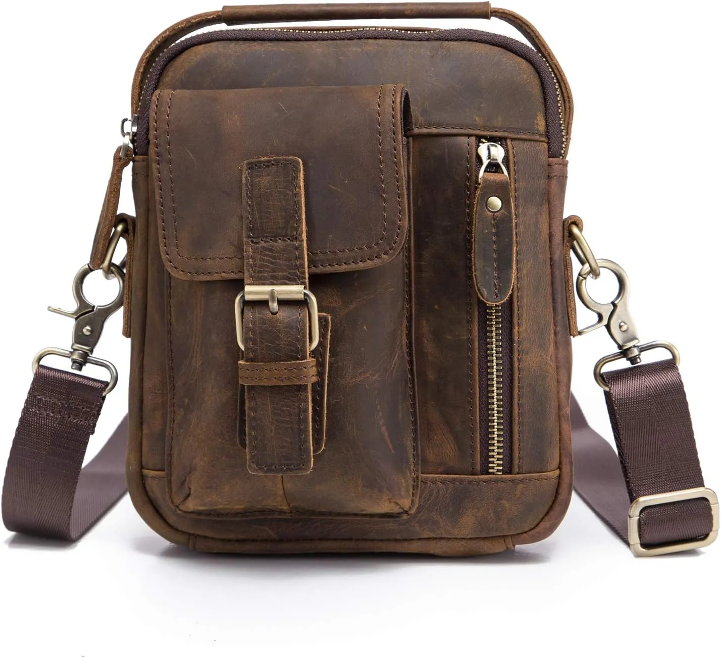 Le'aokuu Men Genuine Quality Leather Casual Small 8" Tablet Messenger Shoulder Satchel Bag 2070