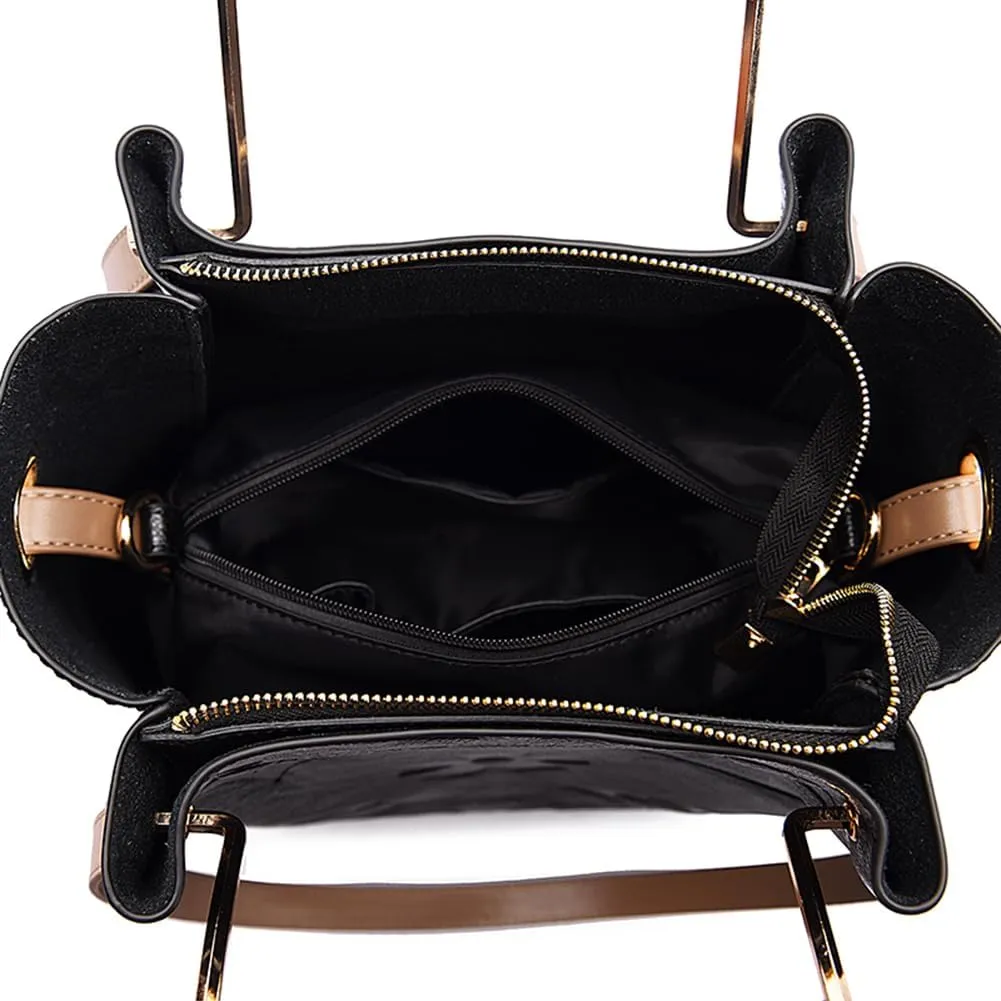 Leather Bucket Bag for Women Vintage Floral Embossed Tote Bag Shoulder Handbag Large Top Handle Satchel Handbag Trendy Purse