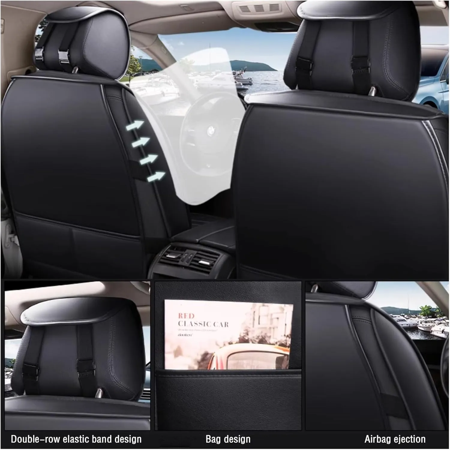 Leather Car Seat Covers Fit for Ligier JS50 2000-2024, 5 Seats Comfortable Non-Slip Seat Covers, Nappa Leather Sport Seat Cover, Car Seat Cover Full Set, Luxury Seat Covers Fit(Blue)