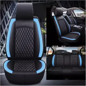 Leather Car Seat Covers Fit for Ligier JS50 2000-2024, 5 Seats Comfortable Non-Slip Seat Covers, Nappa Leather Sport Seat Cover, Car Seat Cover Full Set, Luxury Seat Covers Fit(Blue)