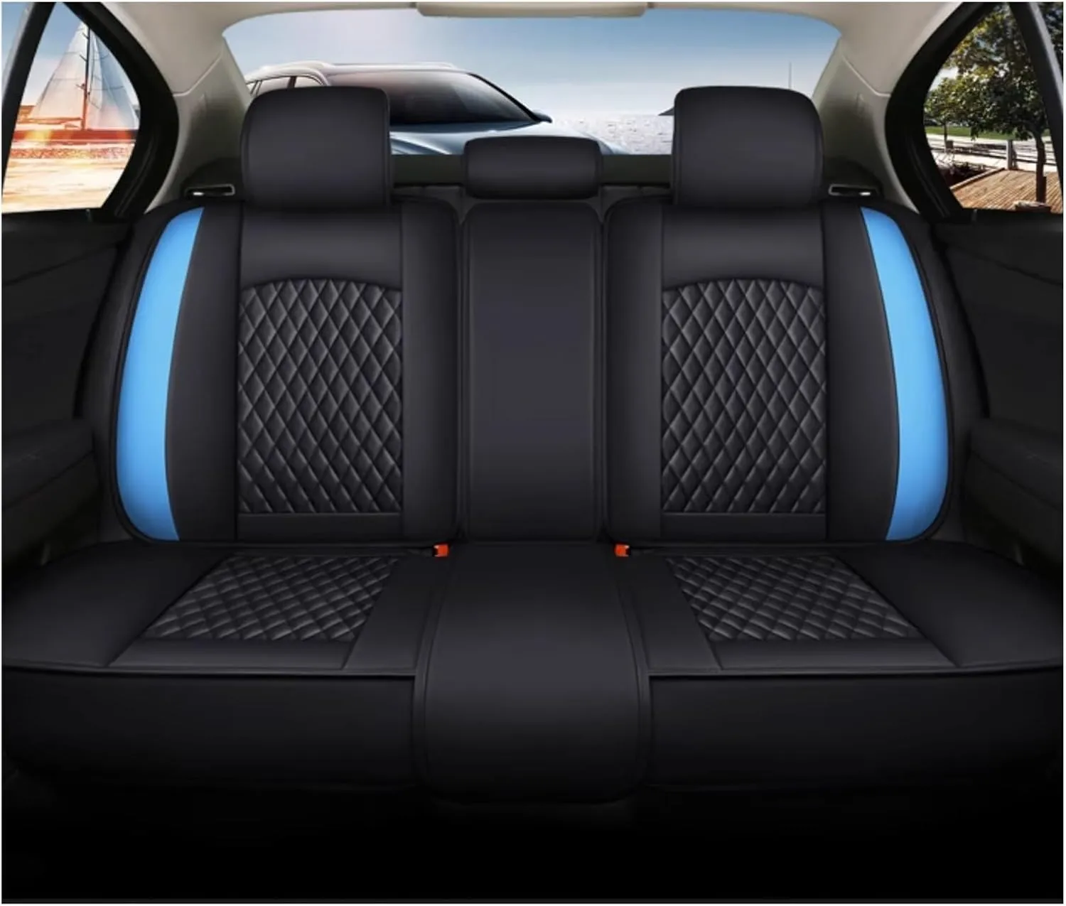 Leather Car Seat Covers Fit for Ligier JS50 2000-2024, 5 Seats Comfortable Non-Slip Seat Covers, Nappa Leather Sport Seat Cover, Car Seat Cover Full Set, Luxury Seat Covers Fit(Blue)