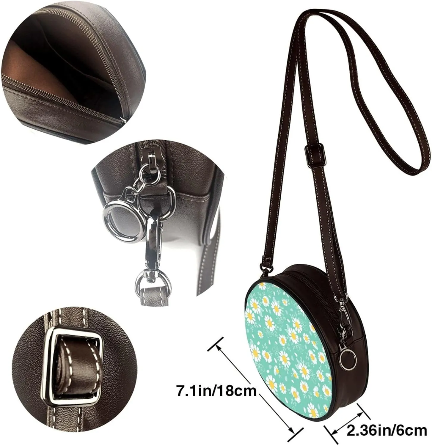 Leather Crossbody Bags for Women, Circle Purse Shoulder Bag, Fashion Round Handbag for Travel, Adjustable Strap