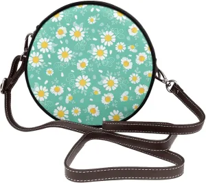 Leather Crossbody Bags for Women, Circle Purse Shoulder Bag, Fashion Round Handbag for Travel, Adjustable Strap