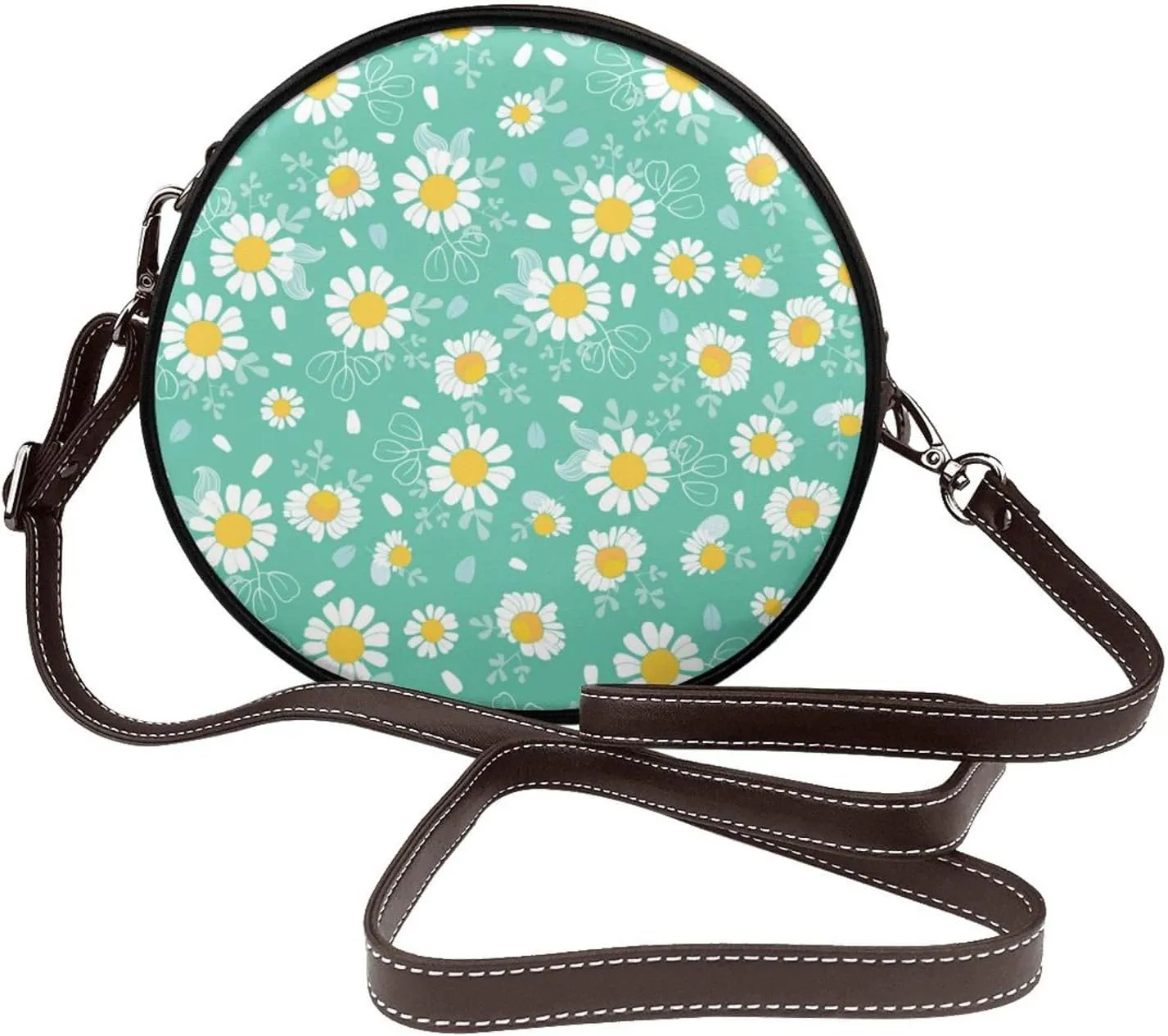 Leather Crossbody Bags for Women, Circle Purse Shoulder Bag, Fashion Round Handbag for Travel, Adjustable Strap