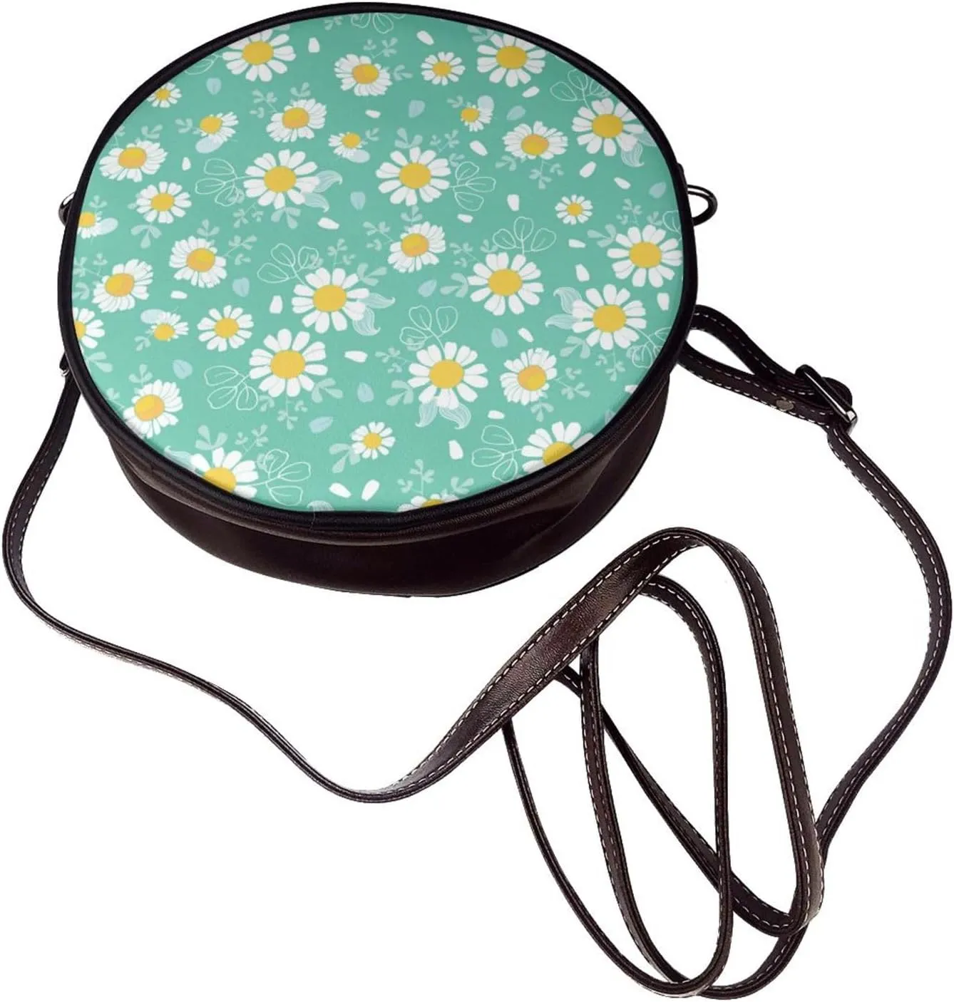 Leather Crossbody Bags for Women, Circle Purse Shoulder Bag, Fashion Round Handbag for Travel, Adjustable Strap