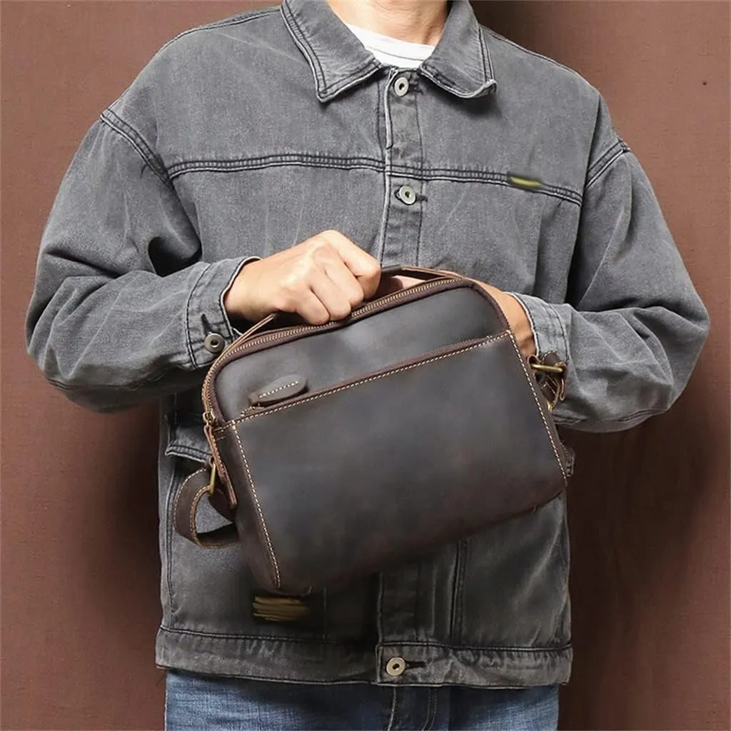 Leather Handbag Vintage Messenger Bag Casual Horizontal Shoulder Bag Business Backpack