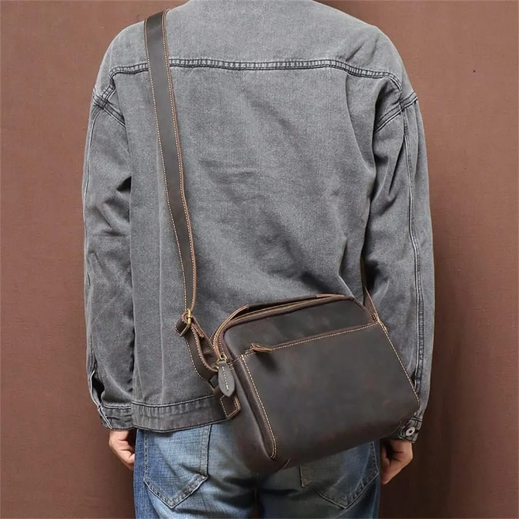 Leather Handbag Vintage Messenger Bag Casual Horizontal Shoulder Bag Business Backpack