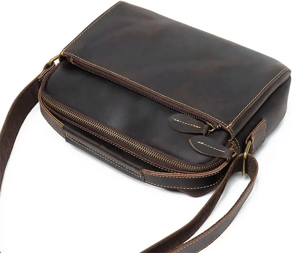 Leather Handbag Vintage Messenger Bag Casual Horizontal Shoulder Bag Business Backpack