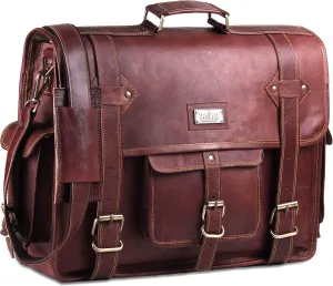 Leather Messenger Bag for Men – Vintage Laptop Bag Leather Satchel for Men - 18 inch Padded Brown Leather Computer Bag