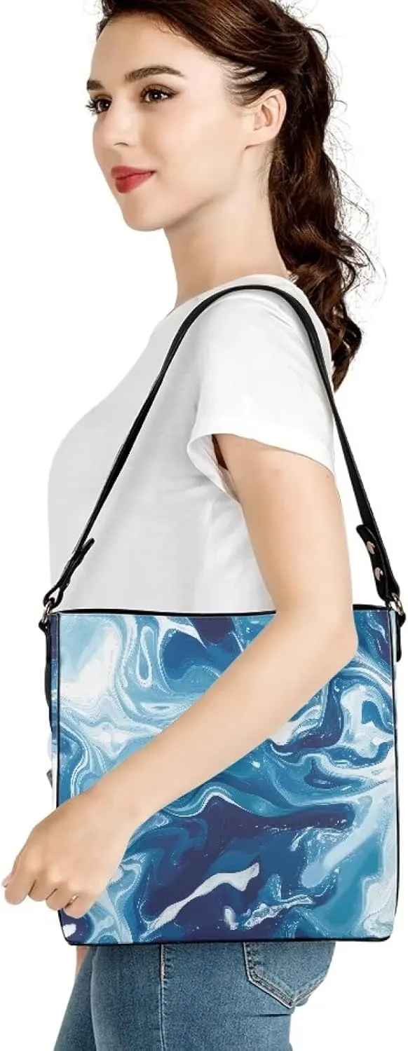 Leather Shoulder Bag Extra Large Bucket Handbags for Women Travel Party with Pockets Tote Purse Bags