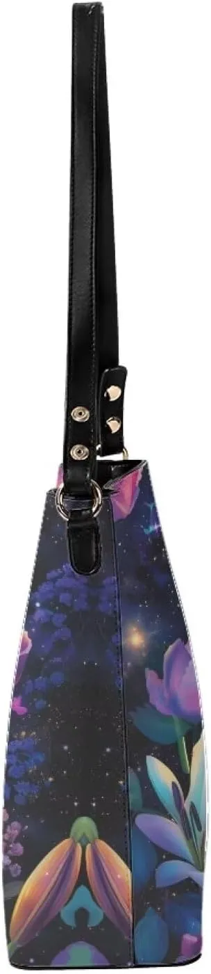 Leather Shoulder Bag Extra Large Bucket Handbags for Women Travel Party with Pockets Tote Purse Bags