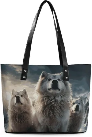 Leather Tote Bag Crossbody Bags for Women Fashion Top Handle Handbag Wolf Tribe Ladies Shoulder Bags Casual Beach Bag Gym Bages Ladies Purses for Shopping Work Travel