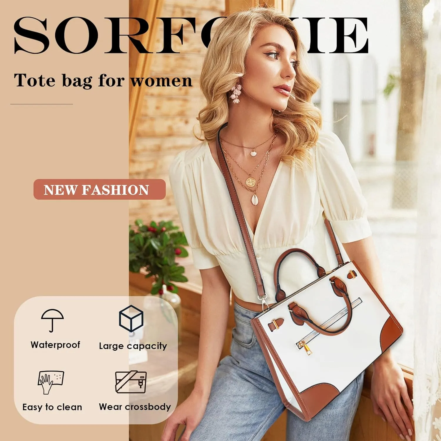 Leather Tote Bag for Women Work Medium Satchel Bags for Women with 5 Pockets Womens Purse for Work and Office