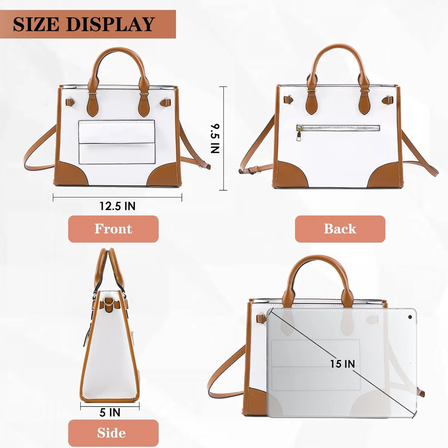 Leather Tote Bag for Women Work Medium Satchel Bags for Women with 5 Pockets Womens Purse for Work and Office