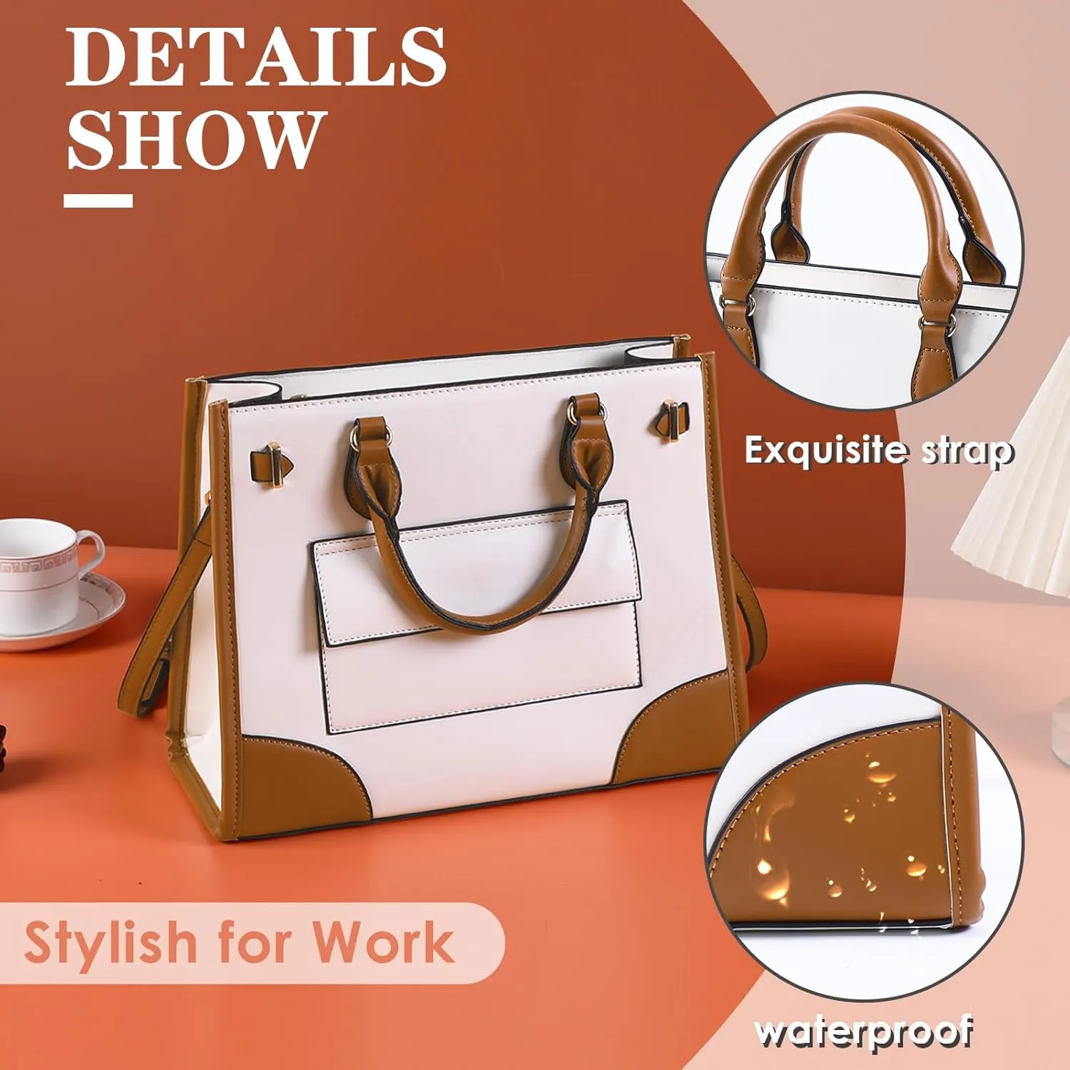 Leather Tote Bag for Women Work Medium Satchel Bags for Women with 5 Pockets Womens Purse for Work and Office