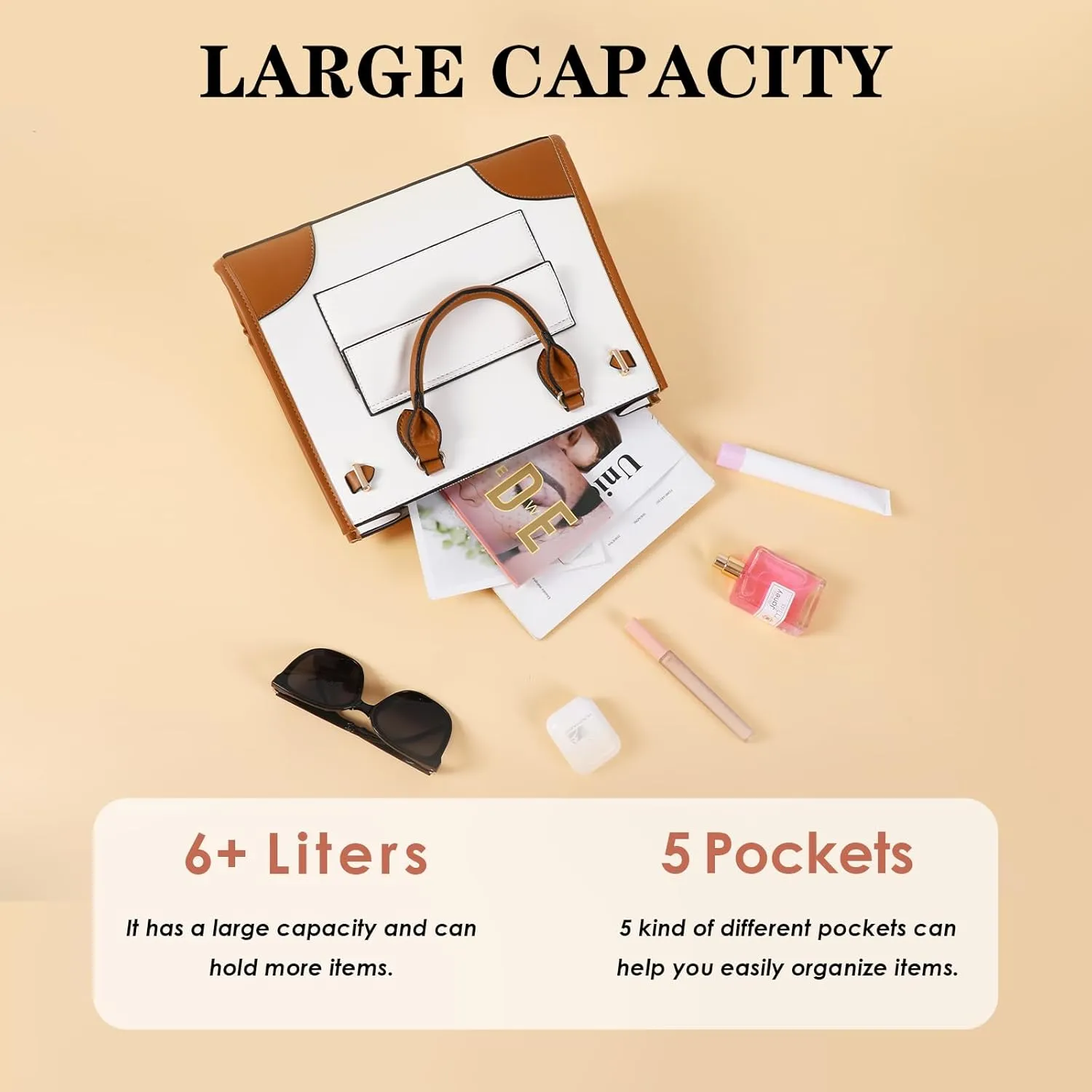 Leather Tote Bag for Women Work Medium Satchel Bags for Women with 5 Pockets Womens Purse for Work and Office