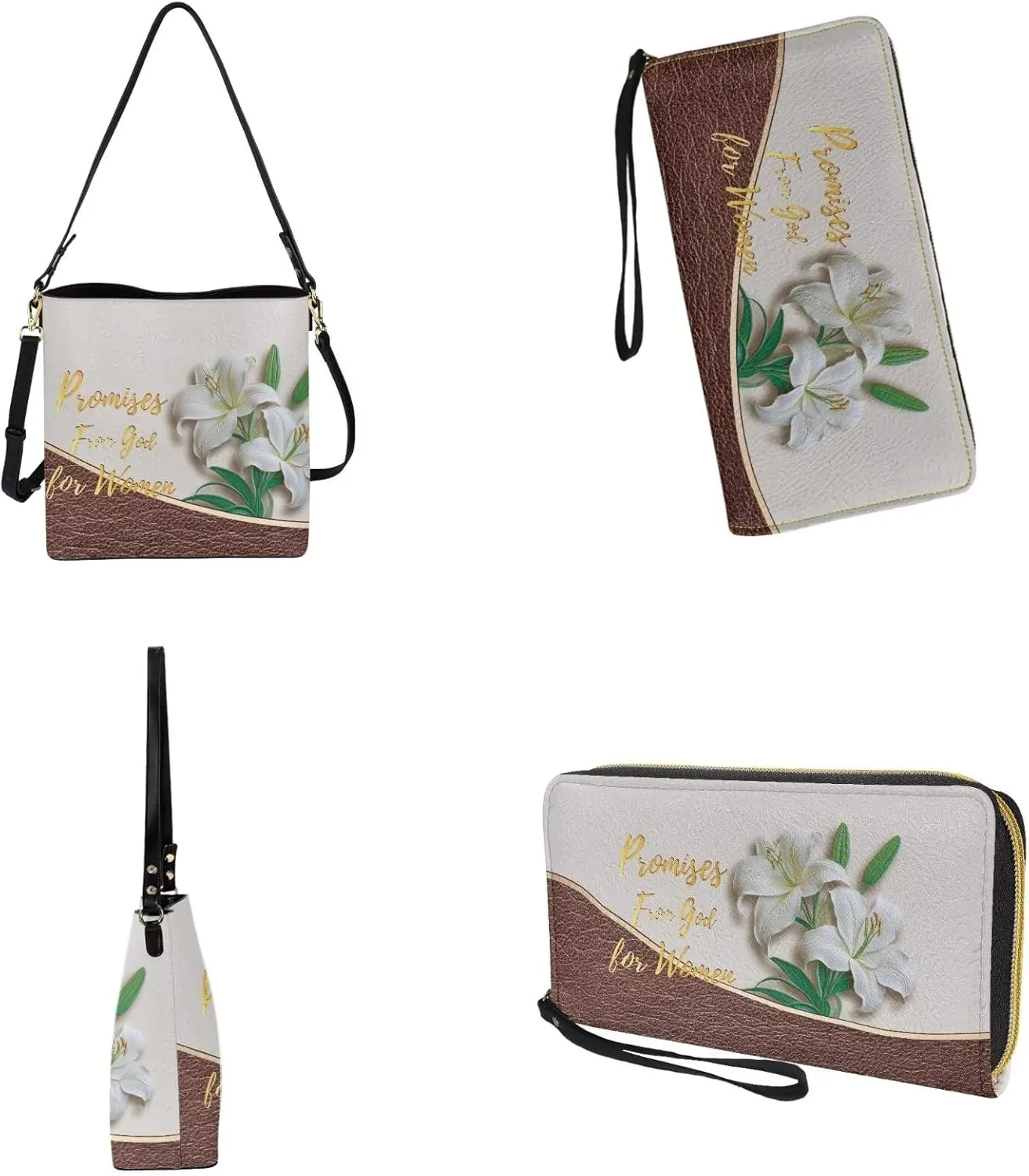 Leather Tote Bag Set Large Bucket Hobo Bag Satchel Purse with Leather Wristlet Wallet