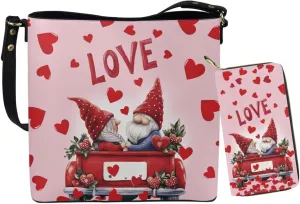 Leather Tote Bag Zipper Wallet Womens 2 Pcs Tote for Valentine's Day