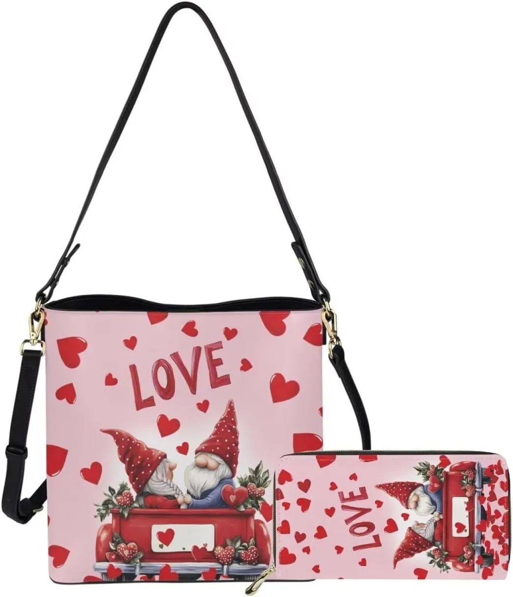Leather Tote Bag Zipper Wallet Womens 2 Pcs Tote for Valentine's Day