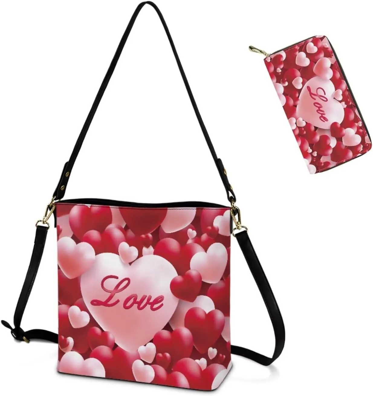 Leather Tote Bag Zipper Wallet Womens 2 Pcs Tote for Valentine's Day