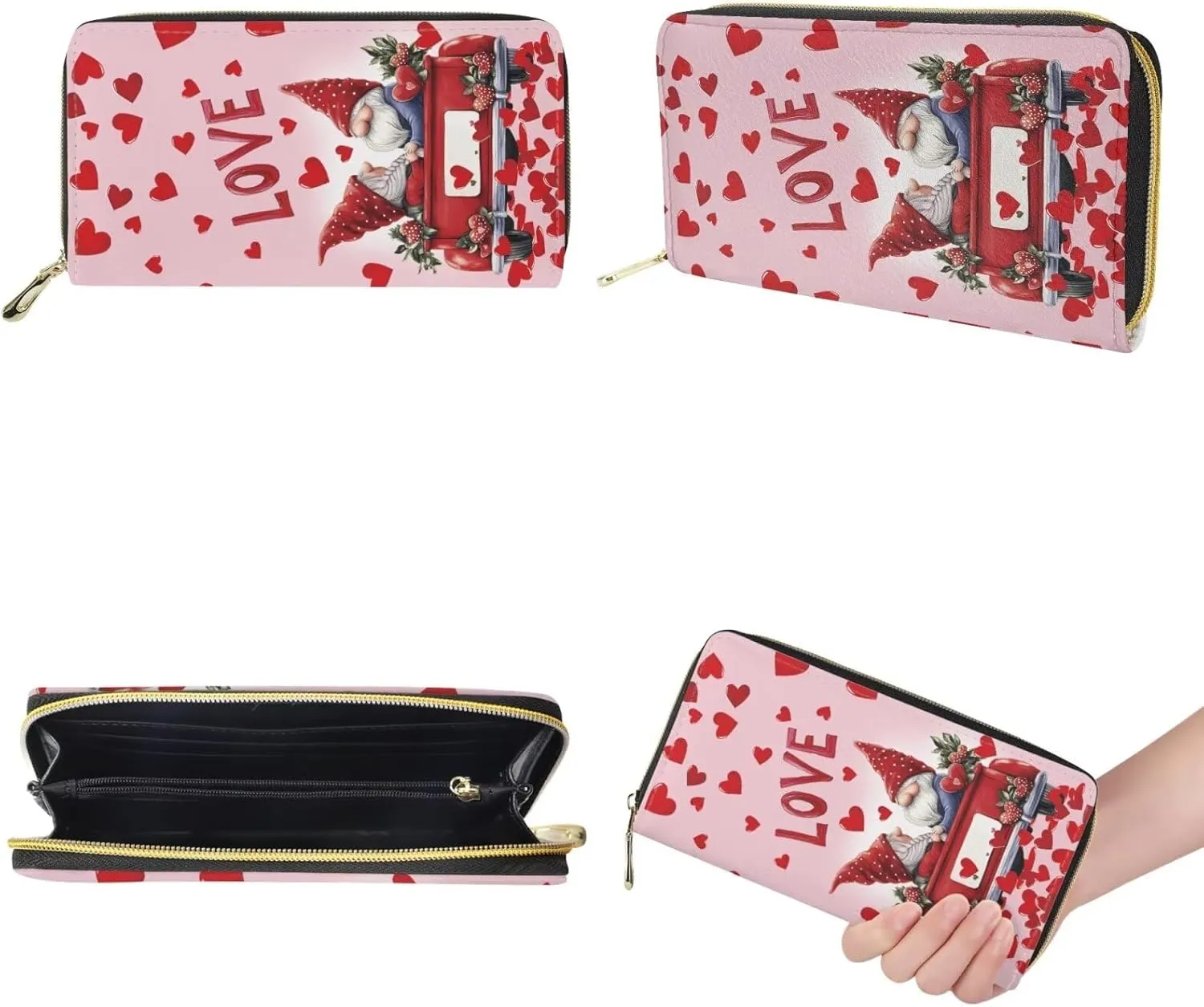 Leather Tote Bag Zipper Wallet Womens 2 Pcs Tote for Valentine's Day