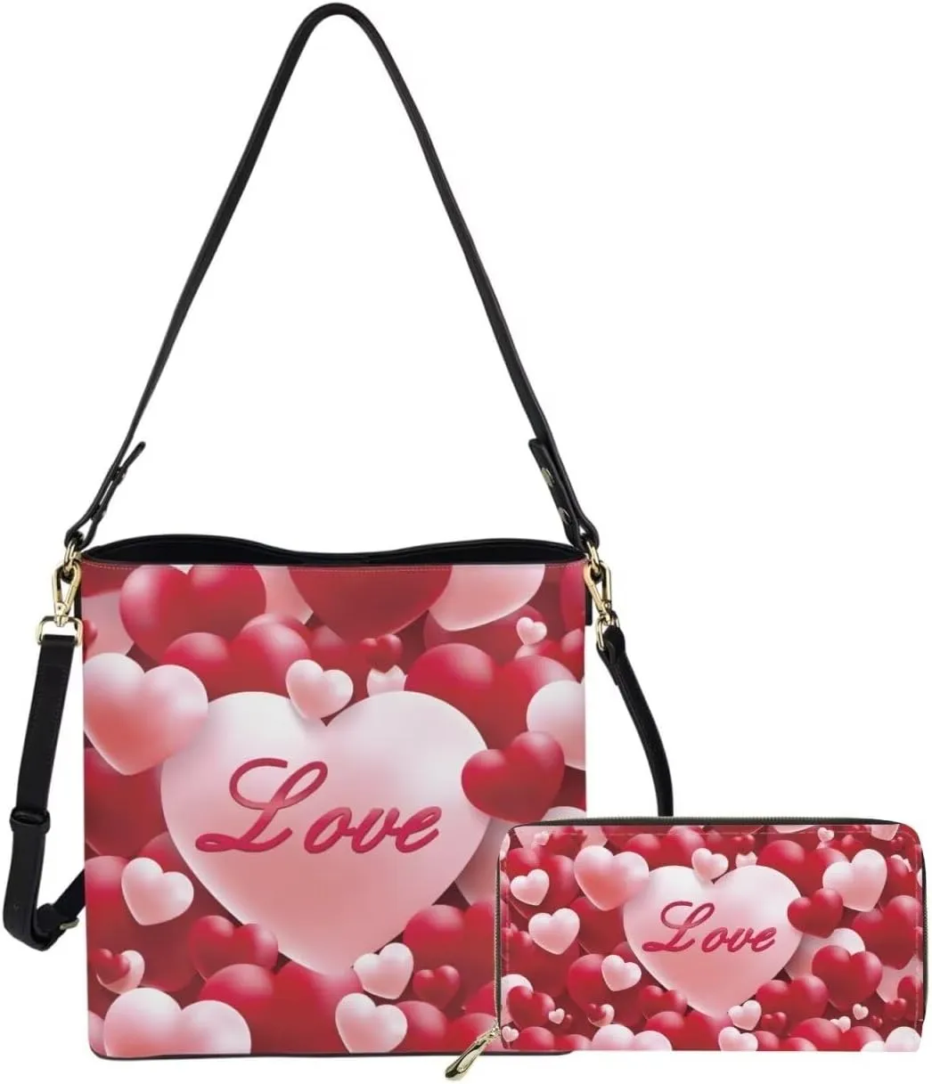 Leather Tote Bag Zipper Wallet Womens 2 Pcs Tote for Valentine's Day
