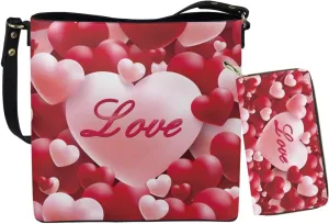 Leather Tote Bag Zipper Wallet Womens 2 Pcs Tote for Valentine's Day
