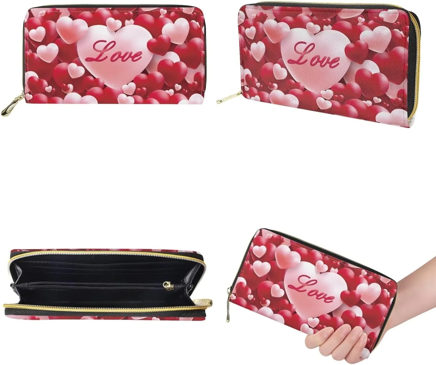 Leather Tote Bag Zipper Wallet Womens 2 Pcs Tote for Valentine's Day