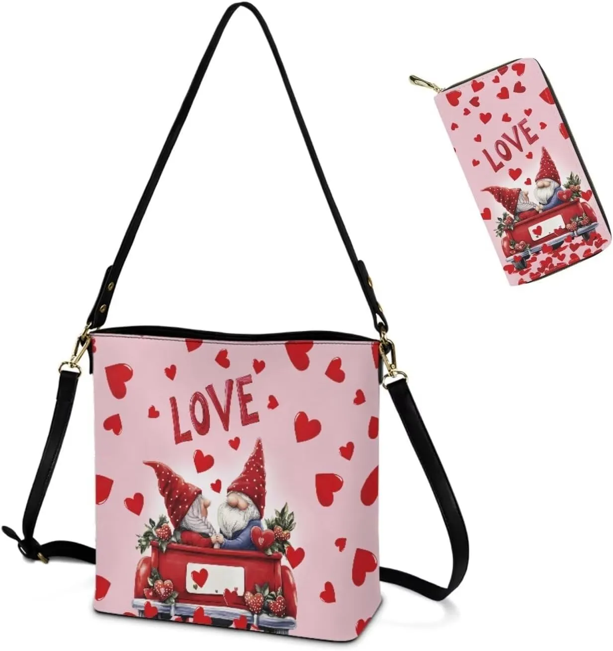 Leather Tote Bag Zipper Wallet Womens 2 Pcs Tote for Valentine's Day