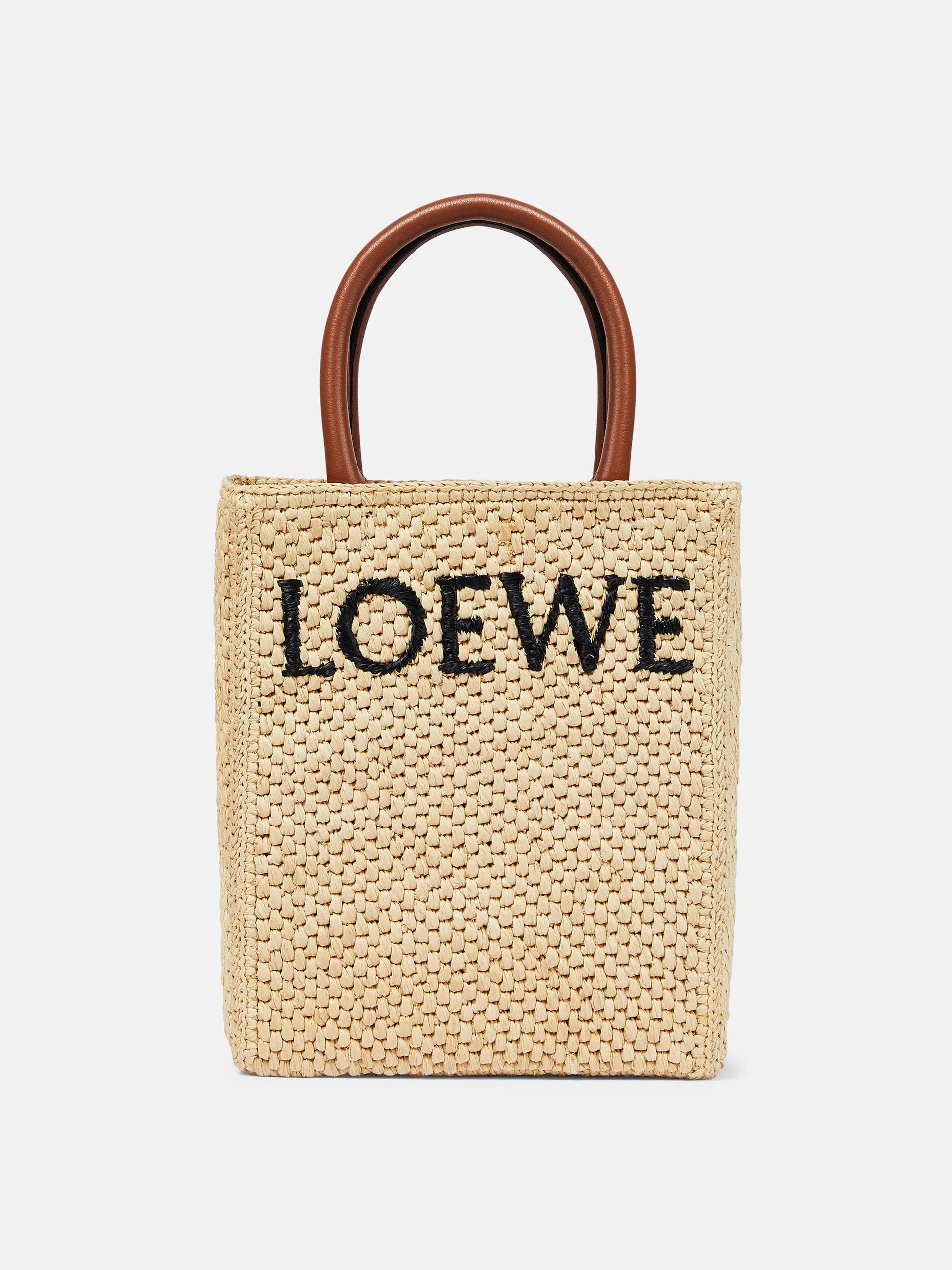 Leather-trimmed raffia tote bag