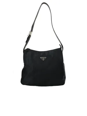 Leather-Trimmed Tessuto Hobo Bag