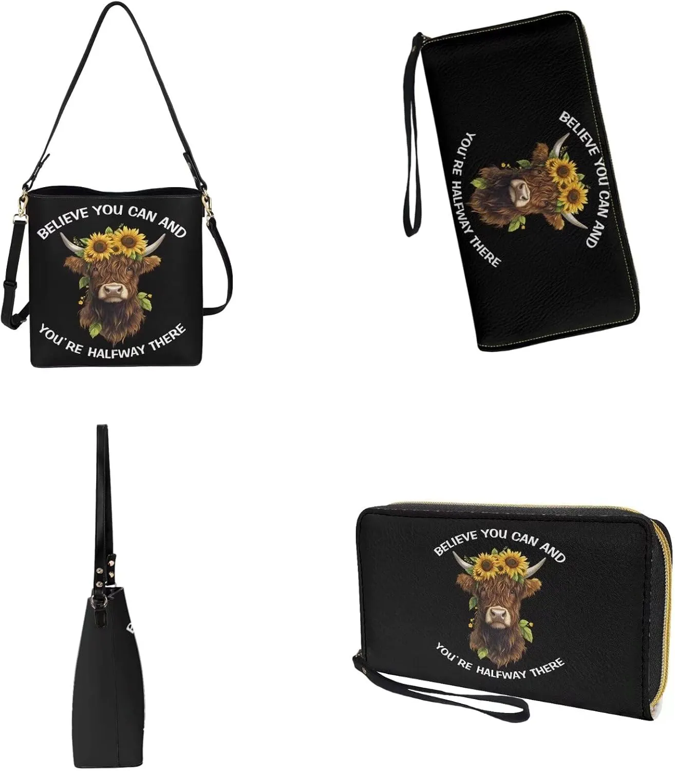 Leather Women Top Handbags Set of 2, Large Satchel Shoulder Purse Crossbody Hobo Bags with Wallet