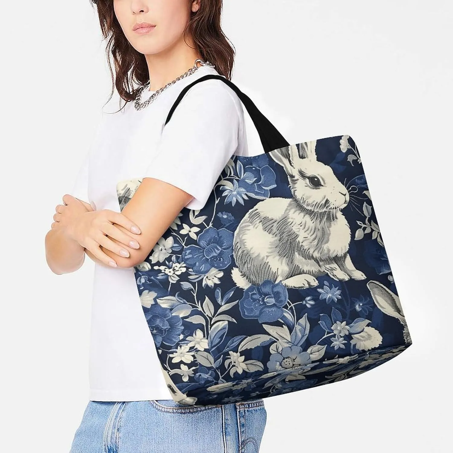Leaves And Panther Tote Bags, Reusable Grocery Bags, Large Shopping Bag, Shoulder Bag for Women