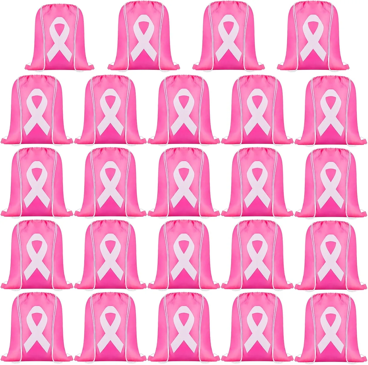 LEIFIDE Breast Cancer Awareness Items Pink Drawstring Bags Bulk Pink Ribbon String Bags for Women Charity Events Party Gifts(24 Pcs)
