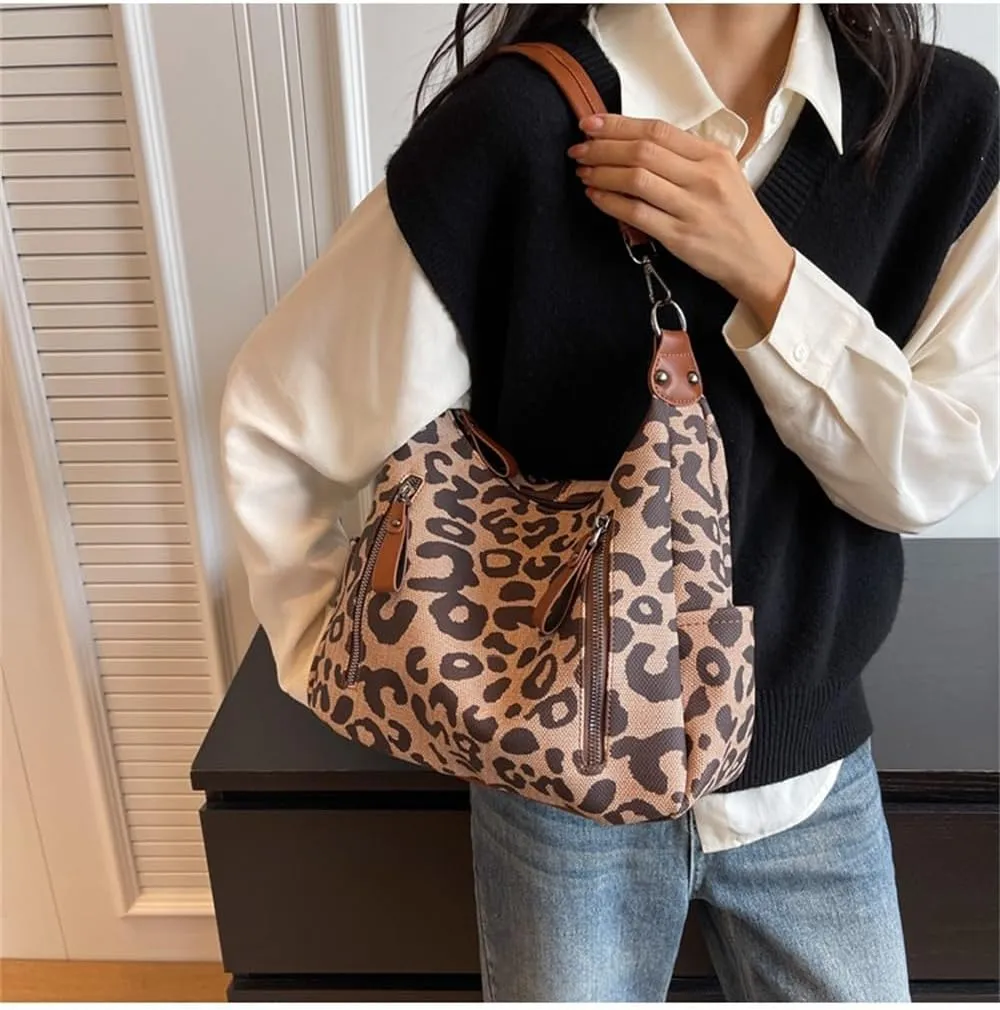 Leopard Print Tote Bag Cheetah Print Hobo Shoulder Bucket Bag Large Leopard Crossbody Handbag and Purse for Women