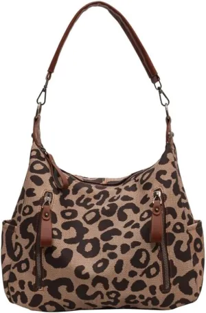 Leopard Print Tote Bag Cheetah Print Hobo Shoulder Bucket Bag Large Leopard Crossbody Handbag and Purse for Women