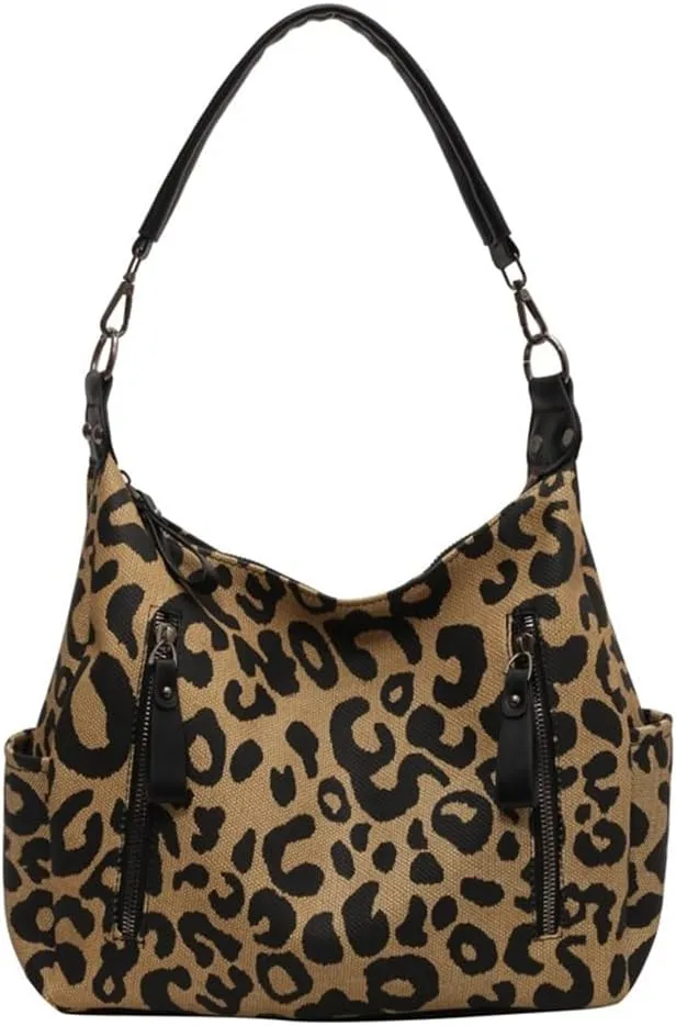 Leopard Print Tote Bag Cheetah Print Hobo Shoulder Bucket Bag Large Leopard Crossbody Handbag and Purse for Women