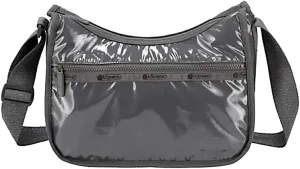 LeSportsac Iron Spark Classic Hobo Crossbody Bag   Cosmetic Bag, Style 7520/Color M224, Iridescent Metallic Glitter on Slate Grey Patent Specialty Material, Unique Sparkly Glitter Strap