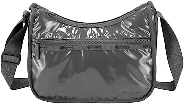 LeSportsac Iron Spark Classic Hobo Crossbody Bag   Cosmetic Bag, Style 7520/Color M224, Iridescent Metallic Glitter on Slate Grey Patent Specialty Material, Unique Sparkly Glitter Strap