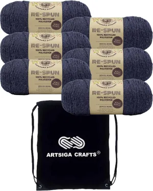 Lion Brand Re Spun Bonus Raisin 126-144 (6-Skeins - Same Dye Lot) Worsted Medium #4 Polyester Yarn for Crocheting and Knitting with Project Bag