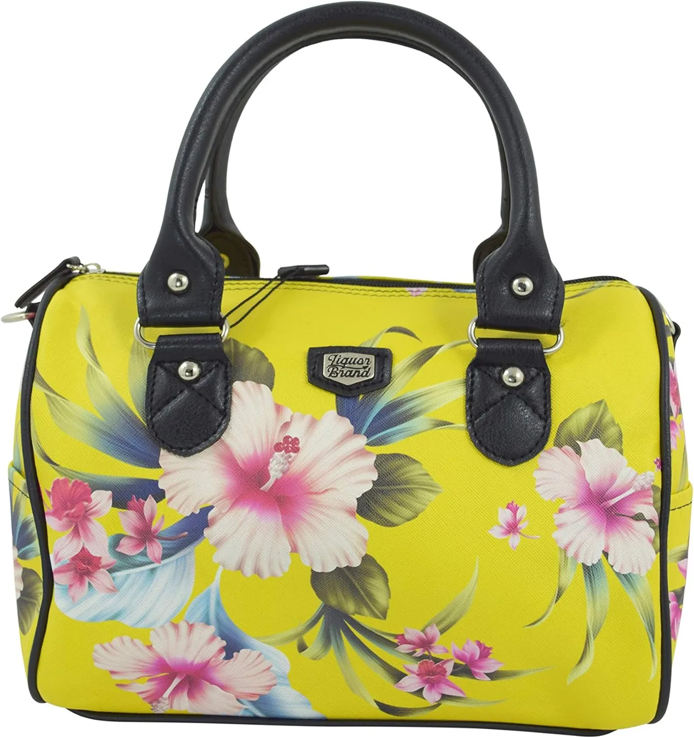 Liquor brand Aloha Hawaiian Luau Hawaiian hibiscus print Round Purse Handbag (Yellow)